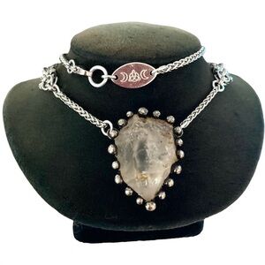 Smokey herkimer diamond crystal quartz stainless steel maille handmade necklace